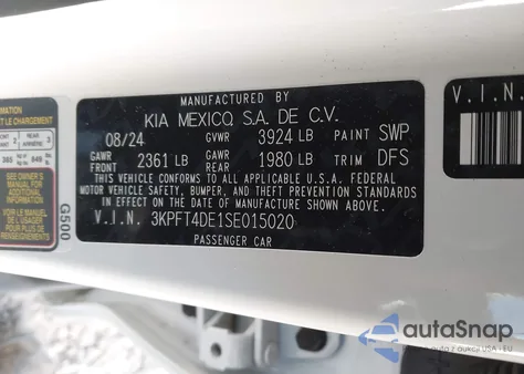 2025 Kia K4 Lxs from USA, damaged, VIN 3KPFT4DE1SE015020